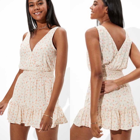 American Eagle Outfitters Pants - NWT American Eagle Cream Floral Ruffle Tank Romper